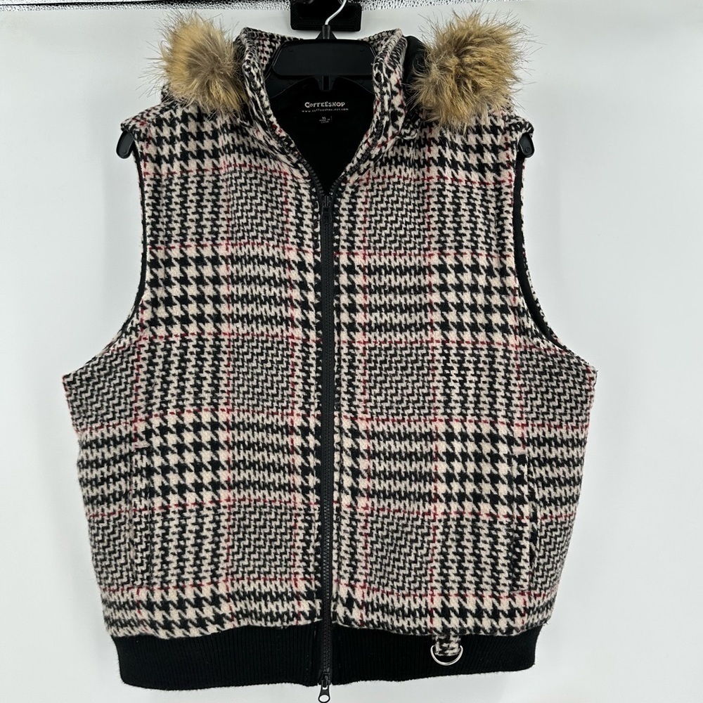 Coffeeshop Vintage Women’s Fully Lined Wool Blend Faux Fur Zip Vest Size XL